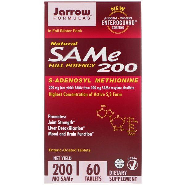 Jarrow Formulas, Natural SAM-e (S-Adenosyl-L-Methionine) 200, 200 mg, 60 Enteric-Coated Tablets - The Supplement Shop