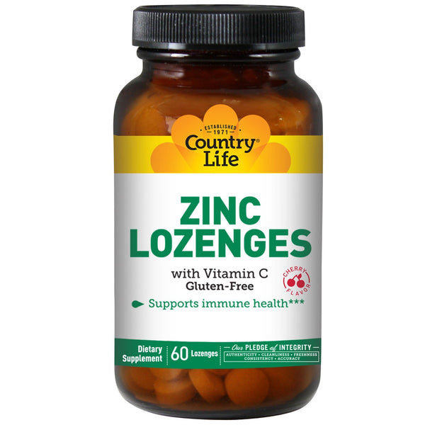 Country Life, Zinc Lozenges with Vitamin C, Cherry, 60 Lozenges - The Supplement Shop