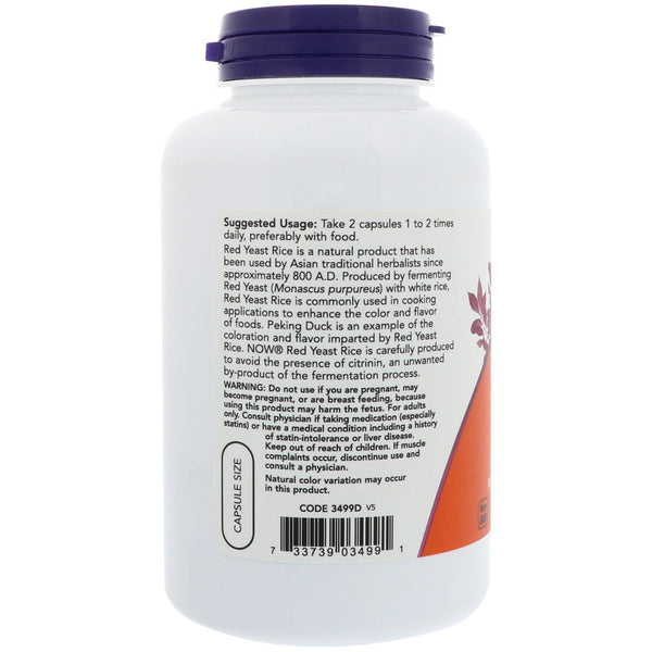 Now Foods, Red Yeast Rice, 600 mg, 240 Veg Capsules - The Supplement Shop