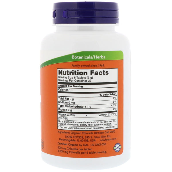 Now Foods, Certified Organic Chlorella, 500 mg, 200 Tablets - The Supplement Shop