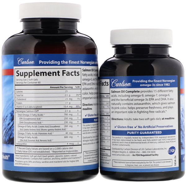 Carlson Labs, Norwegian Salmon Oil Complete, 120 + 60 Free Soft Gels - The Supplement Shop