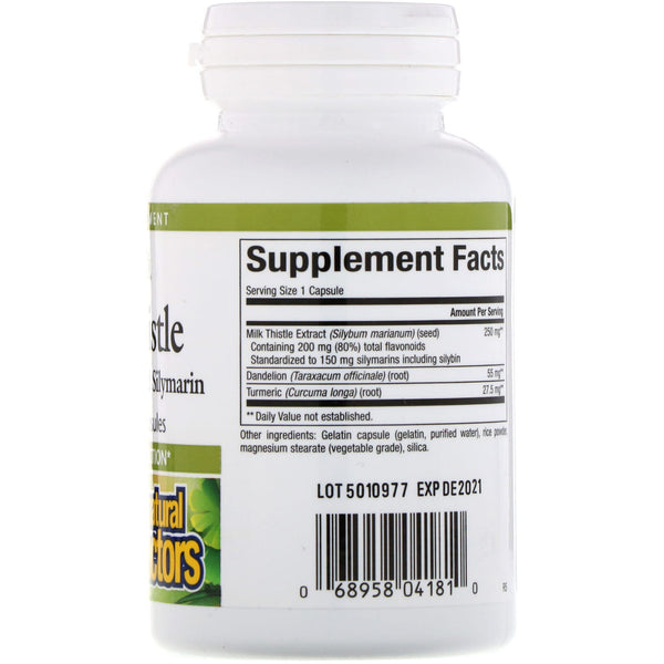 Natural Factors, Milk Thistle, 250 mg, 90 Capsules - The Supplement Shop