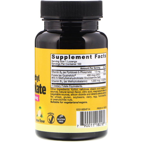 Jarrow Formulas, Methyl B-12 & Methyl Folate, Lemon Flavor, 1000 mcg / 400 mcg, 100 Lozenges - The Supplement Shop