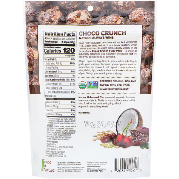 Made in Nature, Organic Figgy Pops, Choco Crunch Supersnacks, 4.2 oz (119 g) - The Supplement Shop