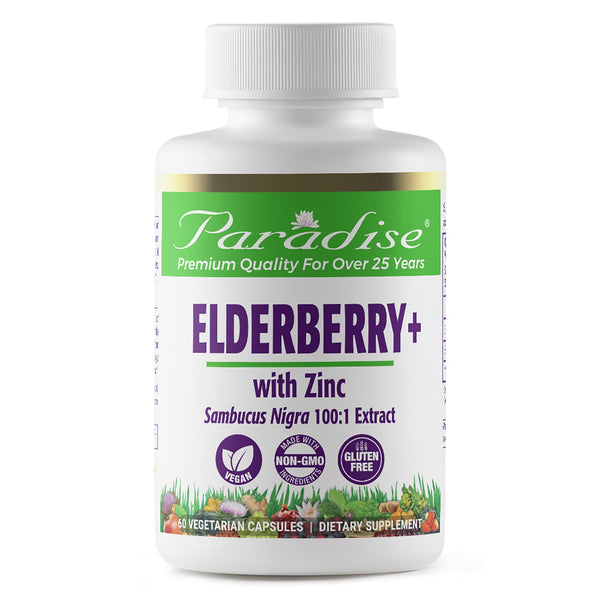 Paradise Herbs, Earth's Blend, Elderberry+ with Zinc, 60 Vegetarian Capsules - The Supplement Shop