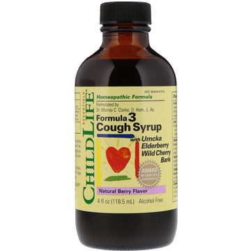 ChildLife, Essentials, Formula 3 Cough Syrup, Alcohol Free, Natural Berry Flavor, 4 fl oz (118.5 ml)