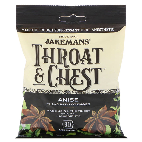 Jakemans, Throat & Chest, Anise Flavored, 30 Lozenges - The Supplement Shop