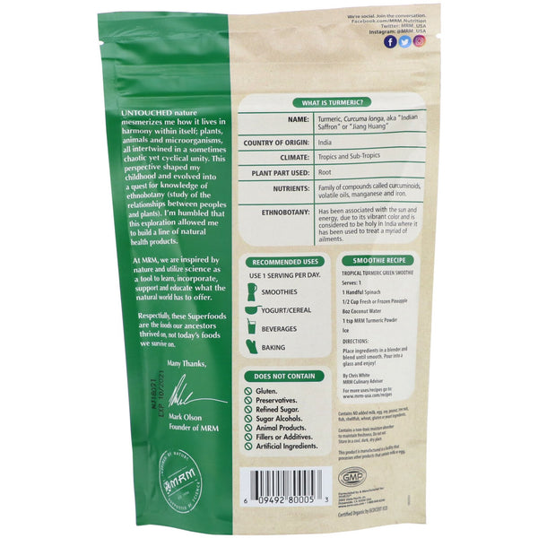 MRM, Raw Organic Turmeric Root Powder, 6 oz (170 g) - The Supplement Shop