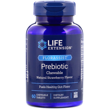 Life Extension, FLORASSIST Prebiotic Chewable, Natural Strawberry Flavor, 60 Chewable Tablets
