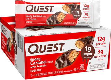 Quest Candy Bars Gooey Caramel with Peanuts (12 Bars)