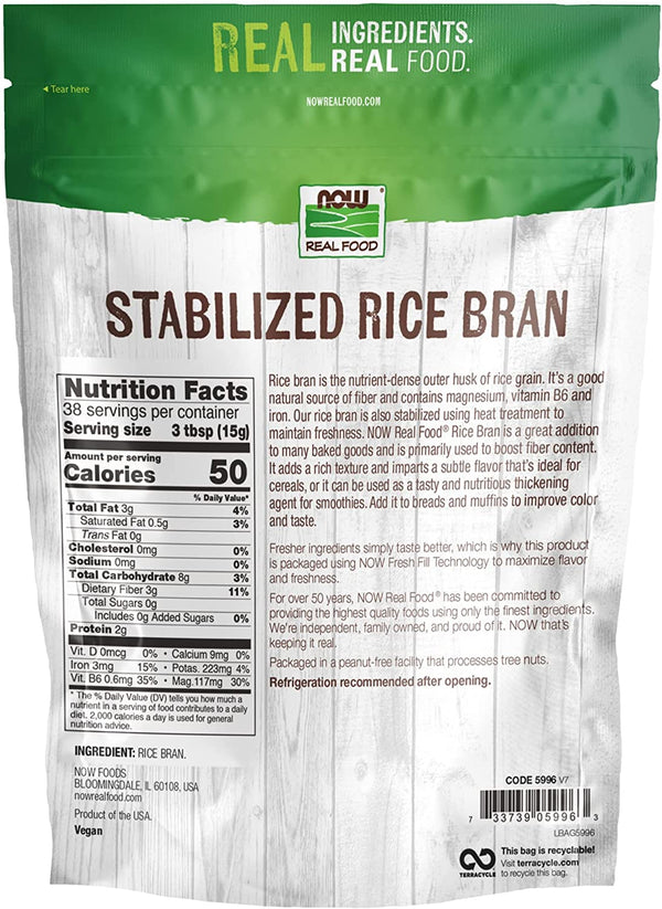 Now Foods, Real Food, Stabilized Rice Bran, 20 oz (567 g)