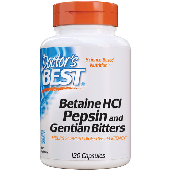 Doctor's Best, Betaine HCL Pepsin & Gentian Bitters, 120 Capsules - The Supplement Shop