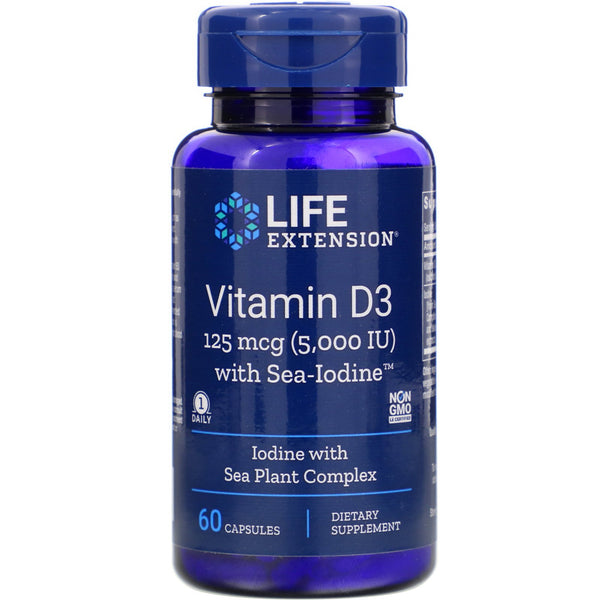 Life Extension, Vitamin D3 with Sea-Iodine, 125 mcg (5,000 IU), 60 Capsules - The Supplement Shop
