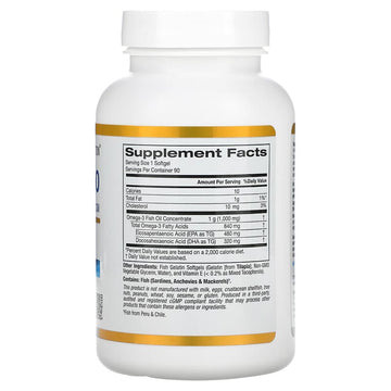 California Gold Nutrition, Omega 800 Ultra-Concentrated Omega-3 Fish Oil, kd-pur Triglyceride Form, 90 Fish Gelatin Softgels (1,000 mg per Softgel)