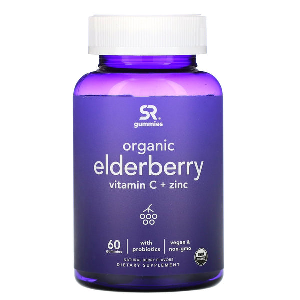 Sports Research, Organic Elderberry, Vitamin C + Zinc, Natural Berry Flavors, 60 Gummies - The Supplement Shop