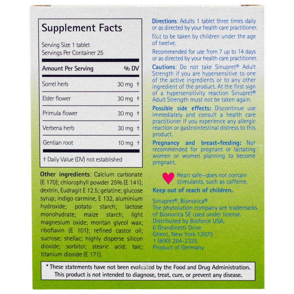 Bionorica, Sinupret, Sinus + Immune Support, Adult Strength, 25 Tablets - The Supplement Shop