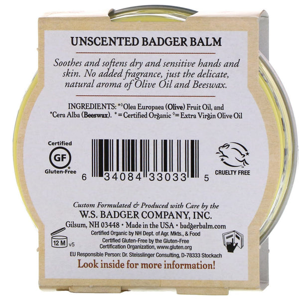 Badger Company, Badger Balm, For Sensitive Dry Skin, Unscented, 2 oz (56 g)