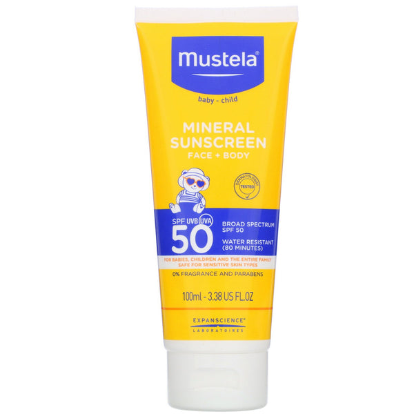 Mustela, Baby, Mineral Sunscreen, Face + Body, SPF 50, 3.38 fl oz (100 ml) - The Supplement Shop