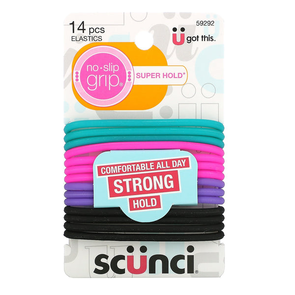 Scunci, No Slip Grip Elastics, Comfortable All Day, Strong Hold, Bright, 14 Pieces - The Supplement Shop