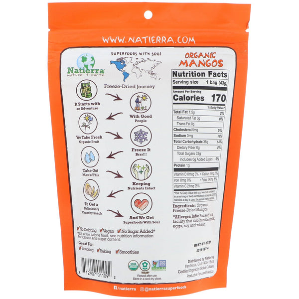 Natierra, Organic Freeze-Dried, Mango, 1.5 oz (42.5 g) - The Supplement Shop