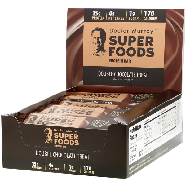 Dr. Murray's, Superfoods Protein Bars, Double Chocolate Treat, 12 Bars, 2.05 oz (58 g) Each - The Supplement Shop