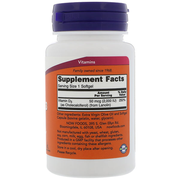 Now Foods, Vitamin D-3 High Potency , 2,000 IU, 120 Softgels - The Supplement Shop
