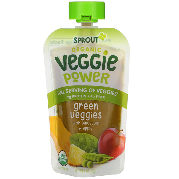 Sprout Organic, Veggie Power, Green Veggies with Pineapple & Apple, 4 oz (113 g) - The Supplement Shop
