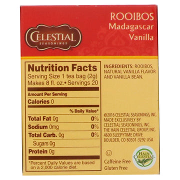 Celestial Seasonings, Rooibos Tea, Madagascar Vanilla, Caffeine Free, 20 Tea Bags, 1.5 oz (42 g)