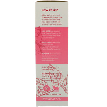 Leven Rose, 100% Pure & Organic Rose Water , 4 fl oz (118 ml)