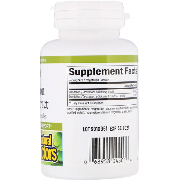 Natural Factors, Dandelion Root Extract, 90 Vegetarian Capsules - The Supplement Shop