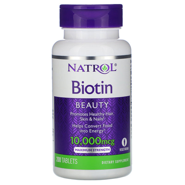 Natrol, Biotin, Maximum Strength, 10,000 mcg, 200 Tablets - The Supplement Shop