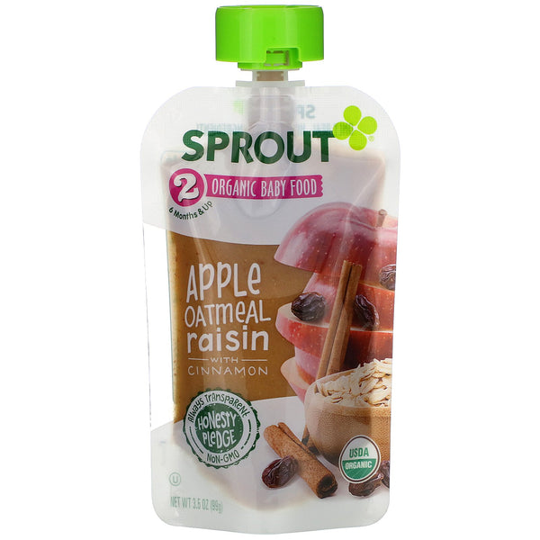 Sprout Organic, Baby Food, 6 Months & Up, Apple Oatmeal Raisin with Cinnamon, 3.5 oz (99 g) - The Supplement Shop