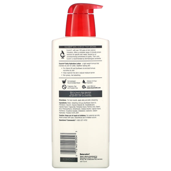 Eucerin, Daily Hydration Lotion, Fragrance Free, 16.9 fl oz (500 ml) - The Supplement Shop