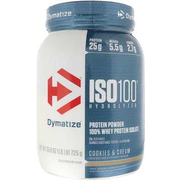 Dymatize Nutrition, ISO 100 Hydrolyzed, 100% Whey Protein Isolate, Cookies & Cream, 1.6 lbs (725 g)