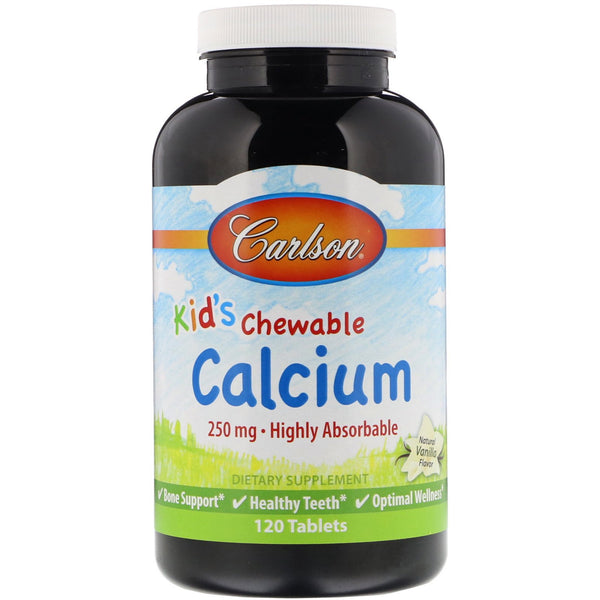 Carlson Labs, Kid's, Chewable Calcium, Natural Vanilla Flavor, 250 mg, 120 Tablets - The Supplement Shop