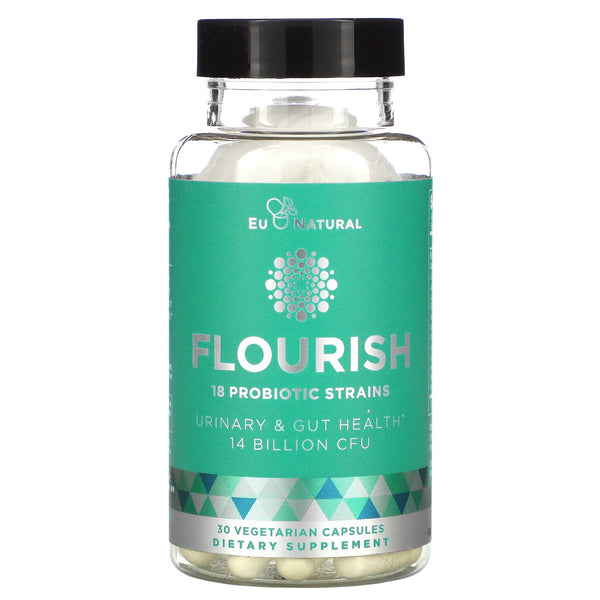 Eu Natural, FLOURISH, Probiotics Urinary & Gut Health, 14 Billion CFU, 30 Vegetarian Capsules - The Supplement Shop