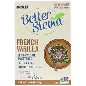 Now Foods, BetterStevia, Zero Calorie Sweetener, French Vanilla, 75 Packets, (1 g) Each