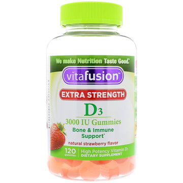 VitaFusion, Extra Strength D3, Bone & Immune Support, Natural Strawberry Flavor, 3,000 IU, 120 Gummies