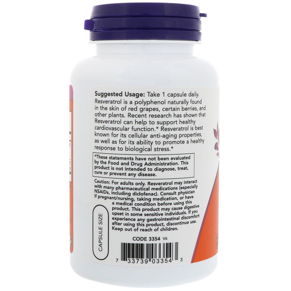 Now Foods, Natural Resveratrol, 200 mg, 120 Veg Capsules - The Supplement Shop