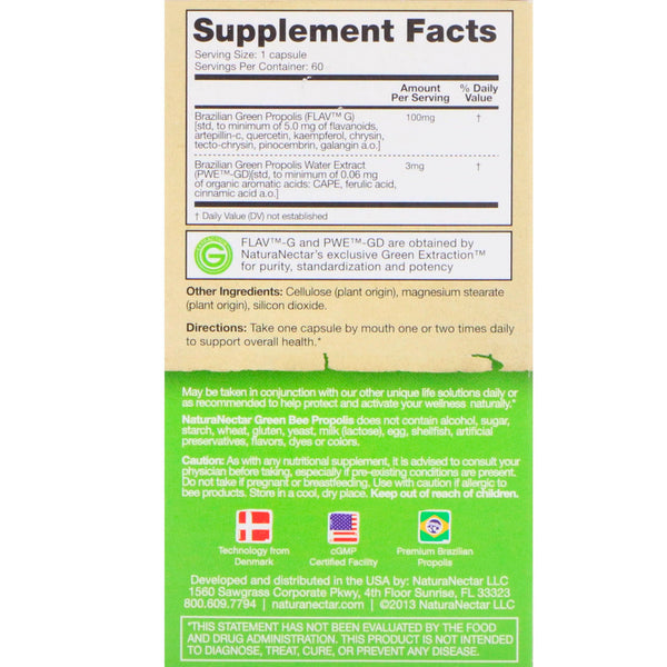 NaturaNectar, Green Bee Propolis, 60 Vegetable Capsules - The Supplement Shop