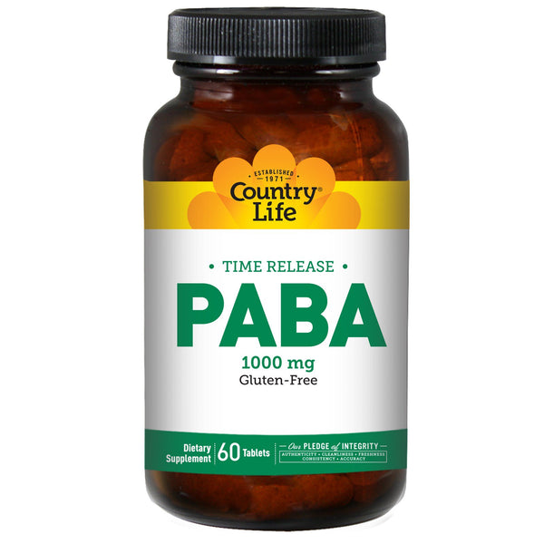 Country Life, Time Release PABA, 1,000 mg, 60 Tablets - The Supplement Shop