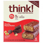 ThinkThin, High Protein Bars, Chunky Peanut Butter, 5 Bars, 2.1 oz (60 g) Each - The Supplement Shop