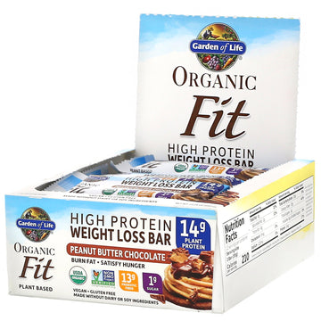 Garden of Life, Organic Fit, High Protein Weight Loss Bar, Peanut Butter Chocolate, 12 Bars, 1.94 oz (55 g) Each