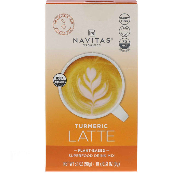 Navitas Organics, Latte Superfood Drink Mix, Turmeric, 10 Packets, 0.31 oz (9 g) Each - The Supplement Shop