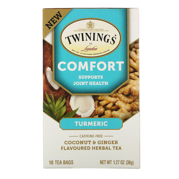 Twinings, Comfort Herbal Tea,  Turmeric, Coconut & Ginger, Caffeine Free, 18 Tea Bags, 1.27  oz (36 g)
