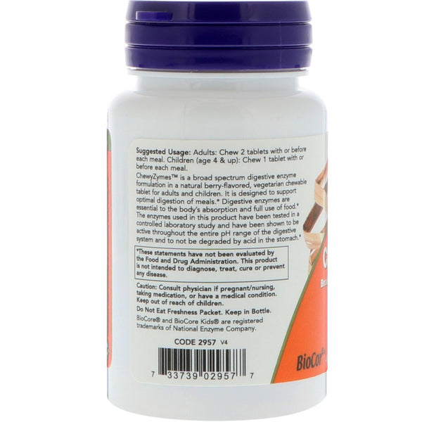 Now Foods, ChewyZymes, Natural Berry Flavor, 90 Chewables - The Supplement Shop