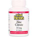 Natural Factors, Zinc Citrate, 15 mg, 90 Tablets - The Supplement Shop