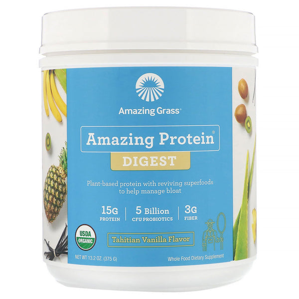 Amazing Grass, Amazing Protein, Digest, Tahitian Vanilla Flavor, 5 Billion CFU, 13.2 oz (375 g) - The Supplement Shop
