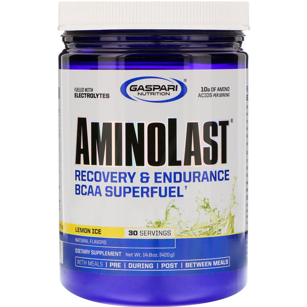 Gaspari Nutrition, Aminolast, Recovery & Endurance BCAA Superfuel, Lemon Ice, 14.8 oz (420 g) - The Supplement Shop