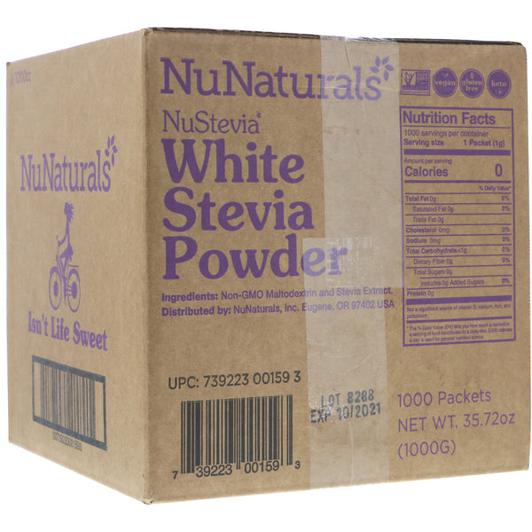 NuNaturals, NuStevia, White Stevia Powder, 1000 Packets, 2.23 lbs (1000 g) - The Supplement Shop